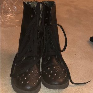 Black studded combats boots, camo inside, size 5